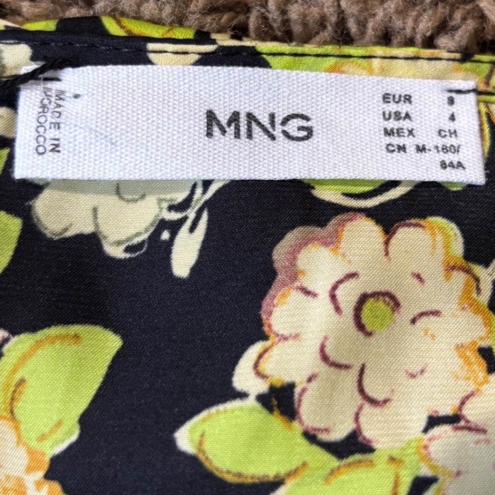 MNG Mango Floral Crop Top Black Lime Green Balloon Sleeve Cottagecore Fairy Boho - Picture 7 of 15
